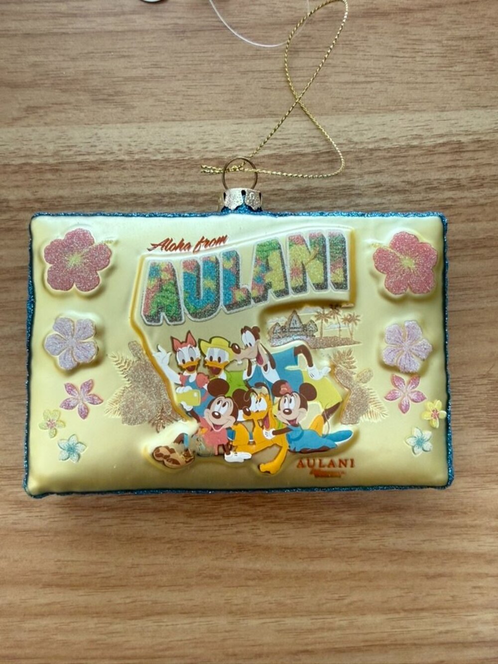 Disney Aulani Mickey Minnie & Friends Postcard Glitter Christmas Ornament NWT